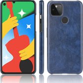 Voor Google Pixel 4a 5G schokbestendige Litchi-textuur pc + PU-hoes (blauw)