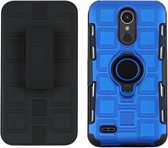 Voor LG K10 (2017) EU / US versie 3 in 1 kubus pc + TPU beschermhoes met 360 graden draaien zwarte ringhouder (blauw)