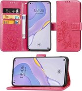 Voor Huawei Nova 7 Lucky Clover Pressed Flowers Pattern Leather Case met houder & kaartsleuven & portemonnee & draagriem (Rose)