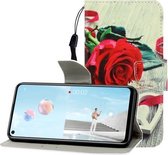 Voor Huawei Nova 7 SE Gekleurde Tekening Horizontale Flip Leren Case met Houder & Kaartsleuf & Portemonnee (Rode Roos)
