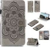 Voor Huawei Honor 9X Lite Mandala Embossing Patroon Horizontale Flip PU Leather Case met Houder & Kaartsleuven & Walle & Lanyard (Grijs)