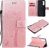 Voor Oppo Reno3 5G / Find X2 Lite Tree & Cat Reliëfpatroon Horizontale flip lederen tas met houder & kaartsleuven & portemonnee & lanyard (roségoud)