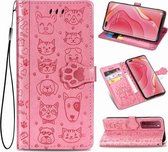 Voor Huawei Nova 7 Pro Mooie Kat en Hond Embossing Patroon Horizontale Flip Leren Case, met Houder & Kaartsleuven & Portemonnee & Cartoon Sluiting & Lanyard (Roze)