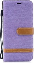 In kleur bijpassende denim textuur lederen hoes voor Huawei Mate 20 Lite, met houder & kaartsleuven & portemonnee & lanyard (paars)