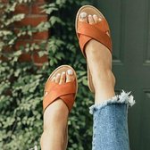 Dames Casual Zomer Flat Cross Belt Slip On Beach Romeinse pantoffels, maat: 42 (bruin)