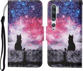 Voor Xiaomi Mi Note 10 / Note 10 Pro Gekleurde tekening patroon Horizontale flip lederen tas met houder & kaartsleuven & portemonnee & lanyard (Starry Cat)