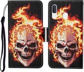 Voor Samsung Galaxy A40 Gekleurde Tekening Patroon Horizontale Flip Leren Case met Houder & Kaartsleuven & Portemonnee & Lanyard (Vlam Schedel)