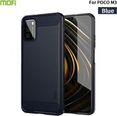 Voor Geschikt voor Xiaomi Poco M3 / Redmi 9T MOFI Gentleness Series Brushed Texture Carbon Fiber Soft TPU Case (Blauw)