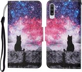 Voor Samsung Galaxy A50 / A30s Gekleurde Tekening Patroon Horizontale Flip Leren Case met Houder & Kaartsleuven & Portemonnee & Lanyard (Starry Cat)