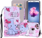 Vlinder Olifant Patroon Gekleurde Tekening Horizontale Leren Flip Case voor Huawei P Smart / Enjoy 7S, met Houder & Kaartsleuven & Portemonnee & Lanyard