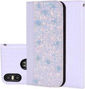 Krokodiltextuur Glitterpoeder Horizontale lederen flip-hoes voor Motorola One (P30 Play), met kaartsleuven en houder (wit)