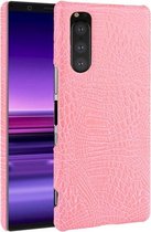 Schokbestendige krokodiltextuur pc + PU-hoes voor Sony Xperia 5 (roze)