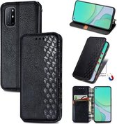 Voor OnePlus 8T Cubic Grid Pressed Horizontal Flip Magnetic PU Leather Case met houder & kaartsleuven & portemonnee (zwart)