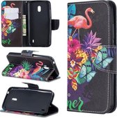 Gekleurde tekening patroon horizontale flip lederen tas met houder & kaartsleuven & portemonnee voor Nokia 2.2 (Flamingo)
