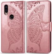 Butterfly Love Flowers Embossing Horizontale Flip Leather Case Voor Motorola P40 met Houder & Kaartsleuven & Portemonnee & Lanyard (Rose goud)