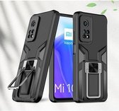 Voor Xiaomi Mi 10T Pro 5G Armor 2 in 1 PC + TPU magnetisch schokbestendig hoesje met opvouwbare houder (zwart)