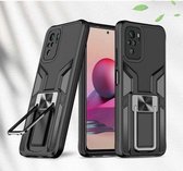 Voor Xiaomi Redmi Note 10 Armor 2 in 1 PC + TPU magnetische schokbestendige behuizing met opvouwbare houder (zwart)