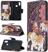 Voor Galaxy A10s Patroon Gekleurde Tekening Horizontale Flip Leren Case met Houder & Kaartsleuven & Portemonnee (Bloem Olifant)