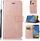 Windgong Uil Embossing Patroon Horizontale Leren Flip Case met Houder & Kaartsleuven & Portemonnee Voor Galaxy A9 (2018) (Rose Goud)