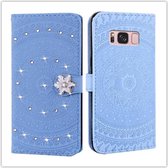 Voor Galaxy S8 Plus Pressed Printing Sticking Drill Pattern Horizontal Flip PU Leather Case with Holder & Card Slots & Wallet & & Lanyard (Blue)