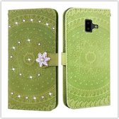 Voor Galaxy J6 Plus Pressed Printing Sticking Drill Pattern Horizontal Flip PU Leather Case met houder & kaartsleuven & portemonnee & & lanyard (groen)