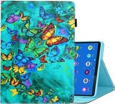 Voor Lenovo Tab M10 Plus TB-X606F Gekleurde Tekening Horizontale Flip Leren Case met Houder & Kaartsleuf & Slaap / Wekfunctie (Groene Vlinder)