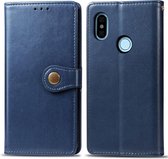 Voor xiaomi redmi note 5 pro retro effen kleur lederen gesp mobiele telefoon bescherming lederen tas met fotolijst & kaartsleuf & portemonnee & beugel functie (blauw)