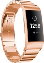 Drie kralen katapult gesp massief roestvrij stalen polsband horlogeband voor Fitbit Charge 4 (rose goud)