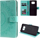Voor Xiaomi Poco X3 Totem Bloem Reliëf Horizontale Flip TPU + PU lederen tas met houder & kaartsleuven & portemonnee (groen)