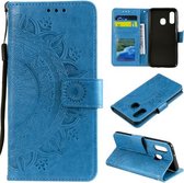 Voor Samsung Galaxy A20e Totem Bloem Reliëf Horizontale Flip TPU + PU Leren Case met Houder & Kaartsleuven & Portemonnee (Blauw)