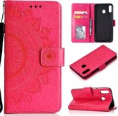 Voor Samsung Galaxy A40 Totem Bloem Reliëf Horizontale Flip TPU + PU lederen tas met houder & kaartsleuven & portemonnee (rood)