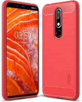 MOFI Brushed Texture Carbon Fiber TPU Case voor Nokia 3.1 Plus (Rood)