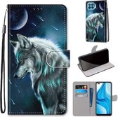 Voor OPPO F17 Pro / A93 4G / Reno4 Lite / Reno4 F Gekleurde tekening Cross Texture Horizontale Flip PU lederen tas met houder & kaartsleuven & portemonnee & Lanyard (Pensive Wolf)