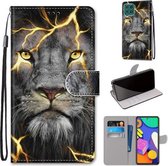 Voor Samsung Galaxy F62 / M62 Gekleurde Tekening Cross Textuur Horizontale Flip PU Lederen Case met Houder & Kaartsleuven & Portemonnee & Lanyard (Fission Lion)