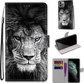 Gekleurde tekening Cross Texture Horizontale Flip PU lederen hoes met houder & kaartsleuven & portemonnee & lanyard voor iPhone 11 Pro Max (B11 zwart-witte leeuwenkop)