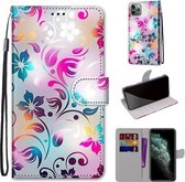 Gekleurde tekening Cross Texture Horizontale Flip PU lederen tas met houder & kaartsleuven & portemonnee & lanyard voor iPhone 11 Pro Max (kleurverloop kleurrijke bloem)