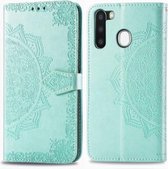 Voor Galaxy A21 Halverwege Mandala Embossing Patroon Horizontaal Flip Leren Hoesje met Houder & Kaartsleuven & Portemonnee & Fotolijst & Lanyard (Groen)