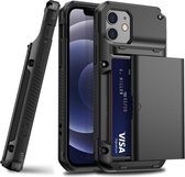 Voor iPhone 12 mini Shockproof Heavy Duty Armor beschermhoes met dia Multi-kaartsleuf (zwart)