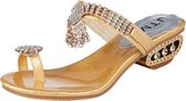 Open teen stevige hak sandalen kristal strass strand flip, schoenmaat: 34 (goud)