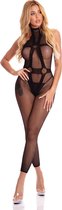 Mouwloze bodystocking halter geometrisch patroon Pink Lipstick -