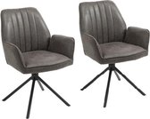 Eco-cuir - 2 pièces Chaise de salle à manger Leon (pivotante) - Eco-cuir Graphite/Anthracite - base en métal