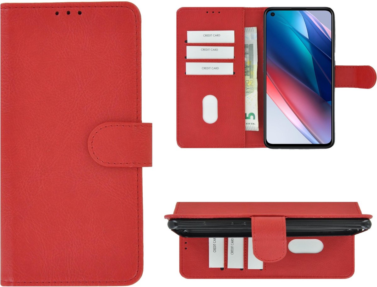 Geschikt voor Oppo Find X3 Lite Hoesje - Bookcase Wallet Rood Cover