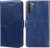 Voor Samsung Galaxy S21 5G Geometrische stiksels Horizontale flip TPU + PU lederen tas met houder & kaartsleuven en portemonnee (blauw)