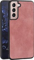 Voor Samsung Galaxy S21 5G Crazy Horse Textured Kalfsleer PU + PC + TPU Case (Rose Gold)