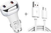 YSY-312 2-in-1 18W draagbare QC3.0 dubbele USB-autolader + 1m 3A USB naar micro-USB-datakabelset (wit)