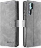 Voor Huawei P30 Pro Diaobaolee Pure Verse Textuur Horizontale Flip Leren Case, met Houder & Kaartsleuf & Portemonnee & Fotolijst (Grijs)