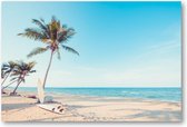 Surfplank met palmboom op tropisch strand - vintage kleurtoon - 90x60 Canvas Liggend - Landschap - Natuur