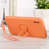 Voor iPhone XS Max effen kleur vloeibare siliconen schokbestendige volledige dekking beschermhoes met ringhouder en lanyard (oranje)