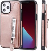 Effen kleur dubbele gesp ritssluiting schokbestendige beschermhoes voor iPhone 12 Pro Max (rose goud)