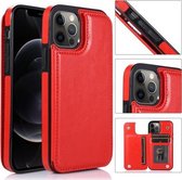Schokbestendig PU + TPU lederen hoesje met kaartsleuven en houder & fotolijst en portemonnee voor iPhone 12 Pro Max (rood)